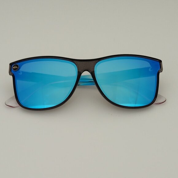 Quiksilver Round Flat Lens Sunglasses Clear Gray Frame Blue Mirror Lens Q26 - Picture 6 of 13